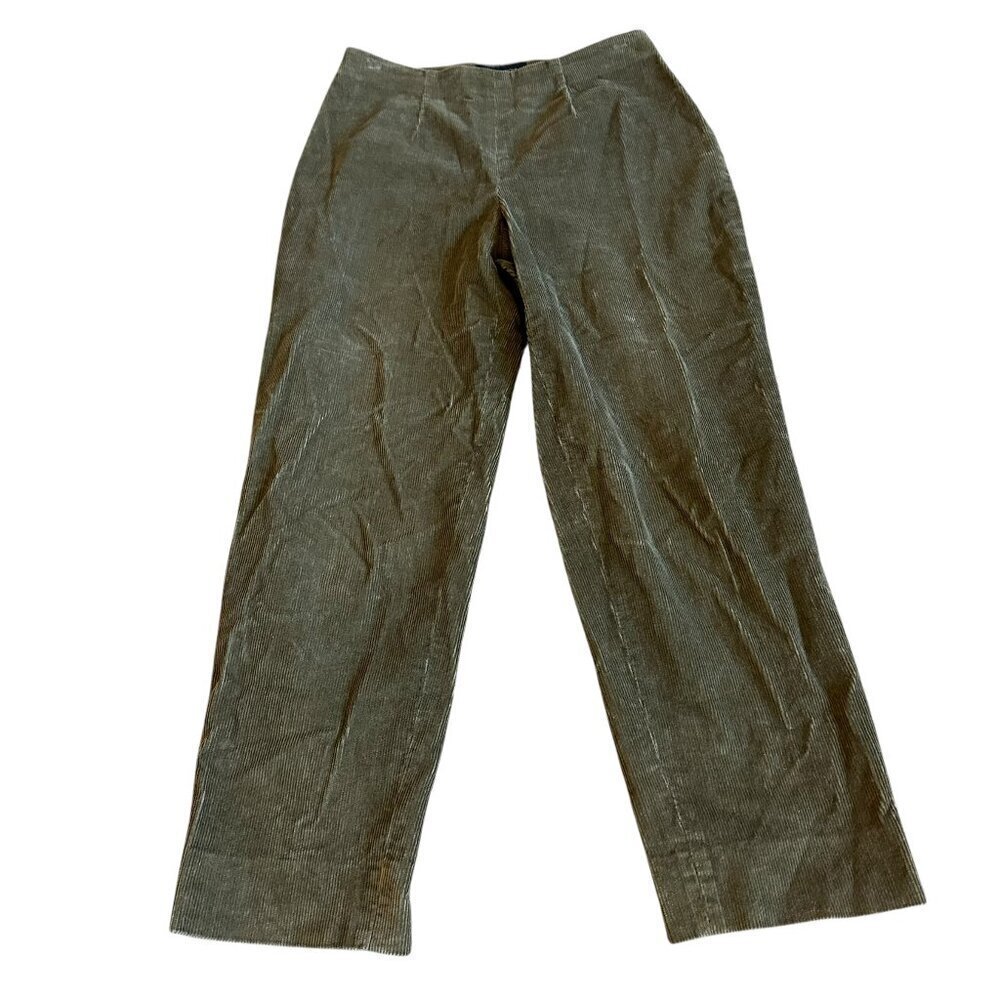 Piazza Sempione Green Corduroy Cropped Length Pants Back Slit Classic Size 40 4